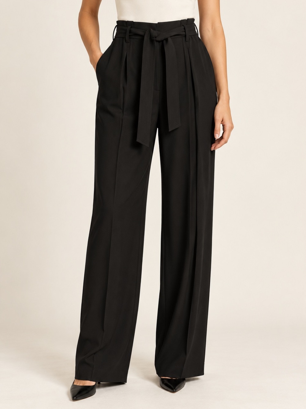 VINCE Black Waist Tie Pleated Trousers Pants Women’s Sz. 8